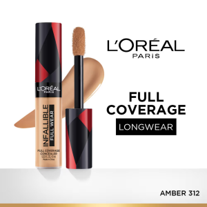LOreal Paris Infallible Full Wear Concealer, Maximum Coverage, Sweat Proof & Heat Proof - Amber 312 (10ml)